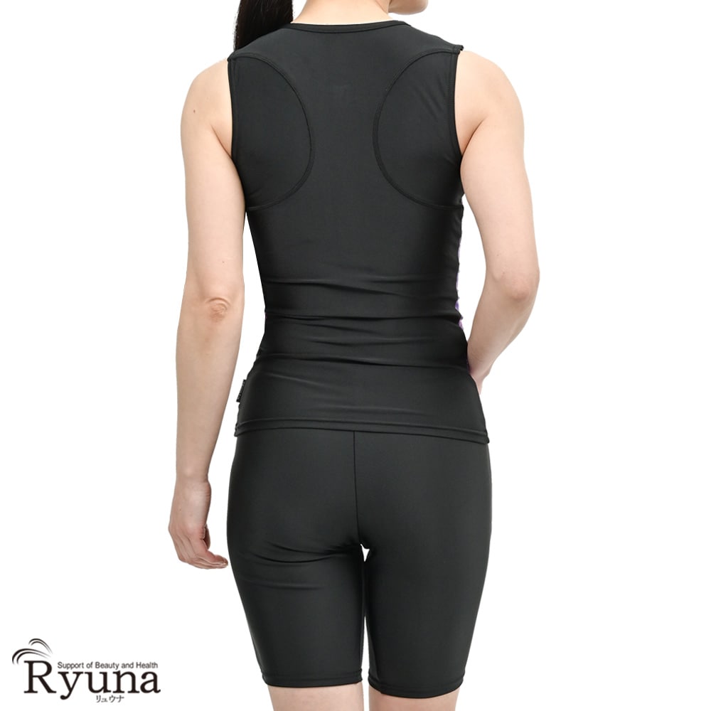 婦人 レディース 水着 ジム用水着 フィットネス水着 ノースリーブ セパレート フルジップ ファスナー 体型カバー 柄 ロゴ 9M 11L 13L 15LL 17LL 19LL 21LL 23LL 40代 50代 60代 70代 大きいサイズ NB2513M NB2513R