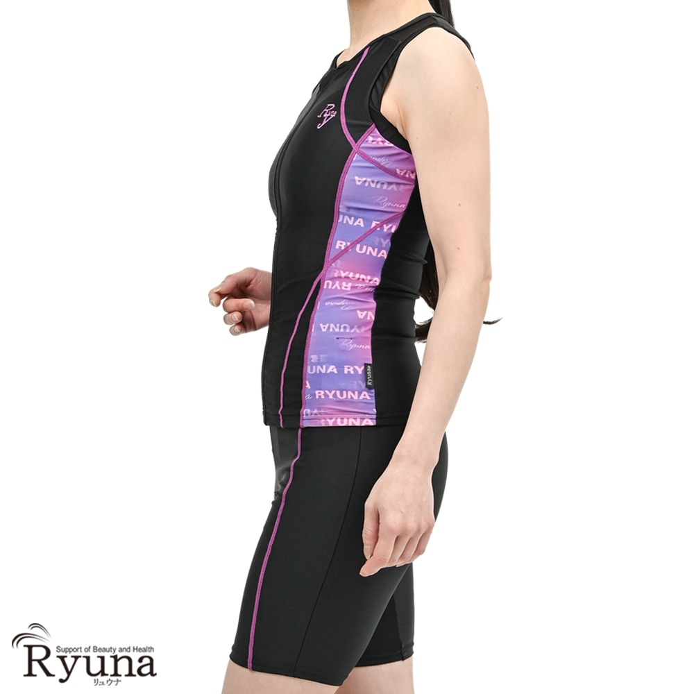 婦人 レディース 水着 ジム用水着 フィットネス水着 ノースリーブ セパレート フルジップ ファスナー 体型カバー 柄 ロゴ 9M 11L 13L 15LL 17LL 19LL 21LL 23LL 40代 50代 60代 70代 大きいサイズ NB2513M NB2513R