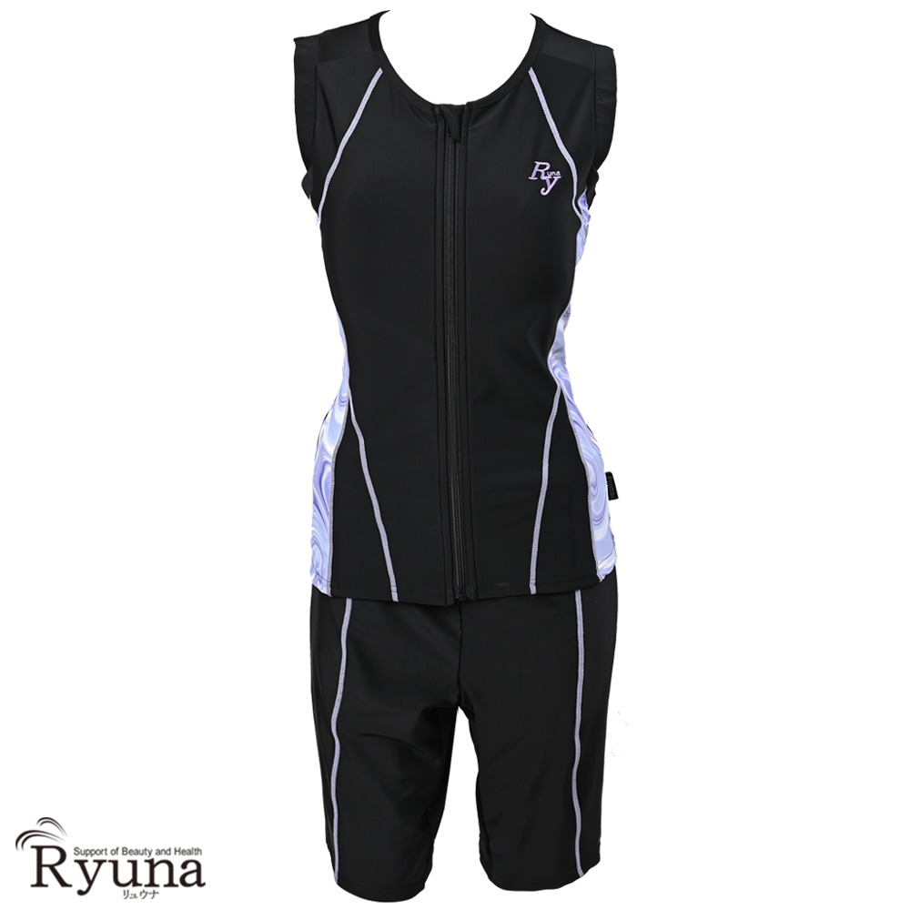 婦人 レディース 水着 ジム用水着 フィットネス水着 ノースリーブ セパレート フルジップ ファスナー 体型カバー 柄 ロゴ 9M 11L 13L 15LL 17LL 19LL 21LL 23LL 40代 50代 60代 70代 大きいサイズ NB2513M NB2513R