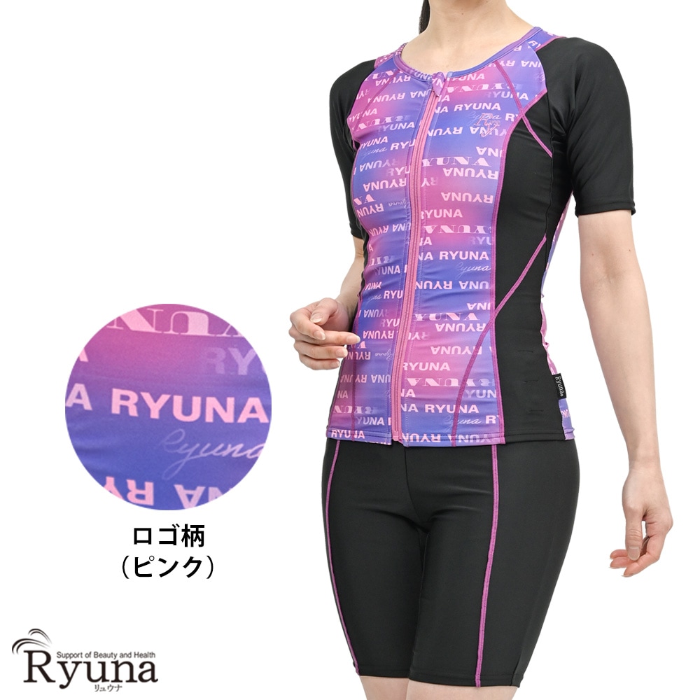 婦人 レディース 水着 ジム用水着 フィットネス水着 半袖 袖あり セパレート フルジップ ファスナー 体型カバー 柄 ロゴ 9M 11L 13L 15LL 17LL 19LL 21LL 23LL 40代 50代 60代 70代 大きいサイズ NB2511R NB2514M NB2514R