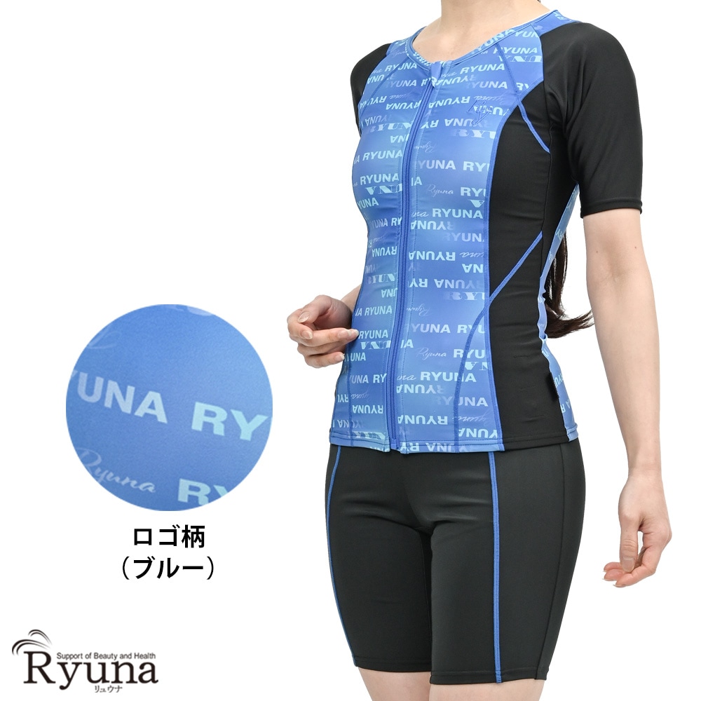 婦人 レディース 水着 ジム用水着 フィットネス水着 半袖 袖あり セパレート フルジップ ファスナー 体型カバー 柄 ロゴ 9M 11L 13L 15LL 17LL 19LL 21LL 23LL 40代 50代 60代 70代 大きいサイズ NB2511R NB2514M NB2514R