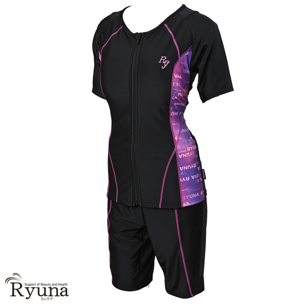 婦人 レディース 水着 ジム用水着 フィットネス水着 半袖 袖あり セパレート フルジップ ファスナー 体型カバー 柄 ロゴ 9M 11L 13L 15LL 17LL 19LL 21LL 23LL 40代 50代 60代 70代 大きいサイズ NB2511R NB2514M NB2514R