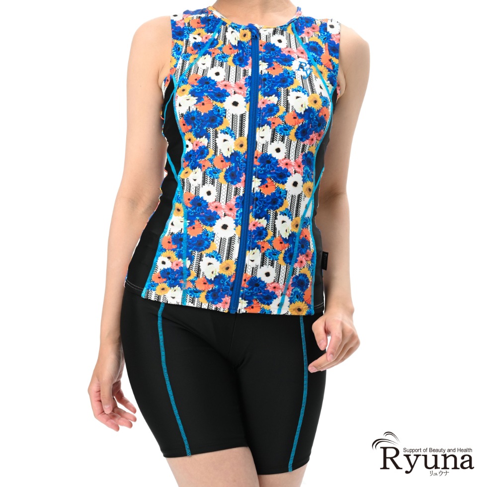 ガーベラ柄ノースリーブ水着大寸