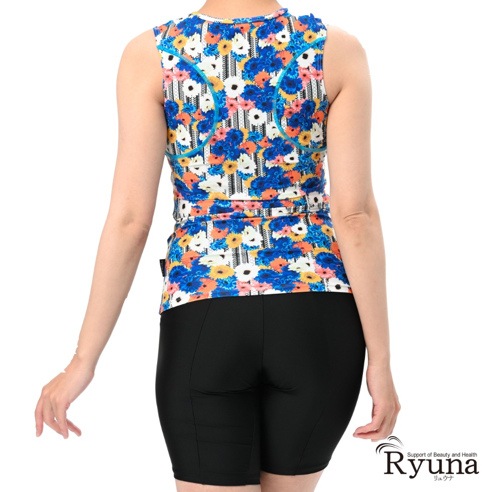 ガーベラ柄ノースリーブ水着大寸