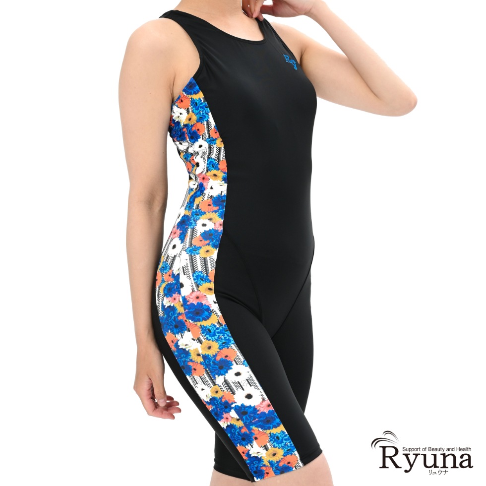 サイドガーベラ柄オールインワン水着