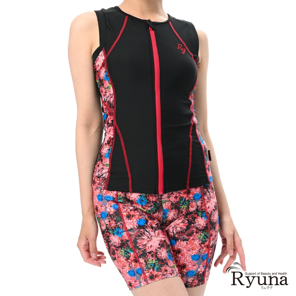 【SALE】【65％OFF】サイド花柄ボトム柄ノースリーブ水着