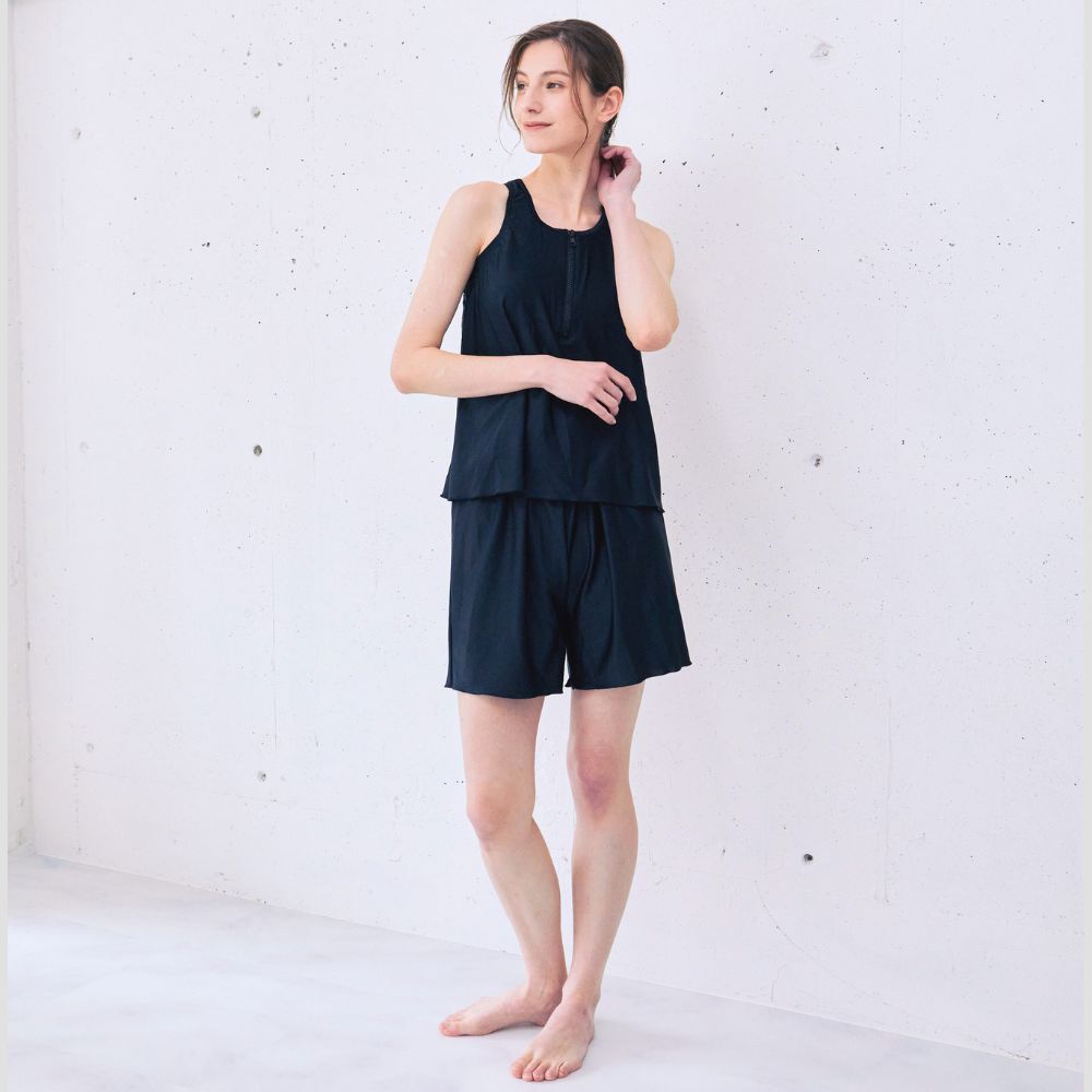 【プレゼントあり】体型カバー お腹カバー 下っ腹カバー フィットネス水着 ノースリーブ セパレート フレアデザイン めくれ上がり防止 大きいサイズ 着やすいサイズ リュウナ RYUNA AF2601