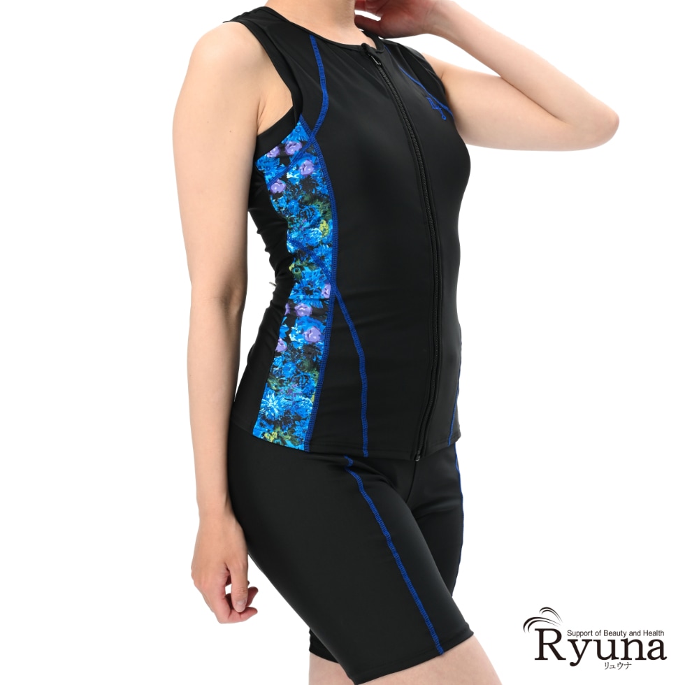 【SALE】【65%OFF】サイド花柄ボトム無地ノースリーブ水着