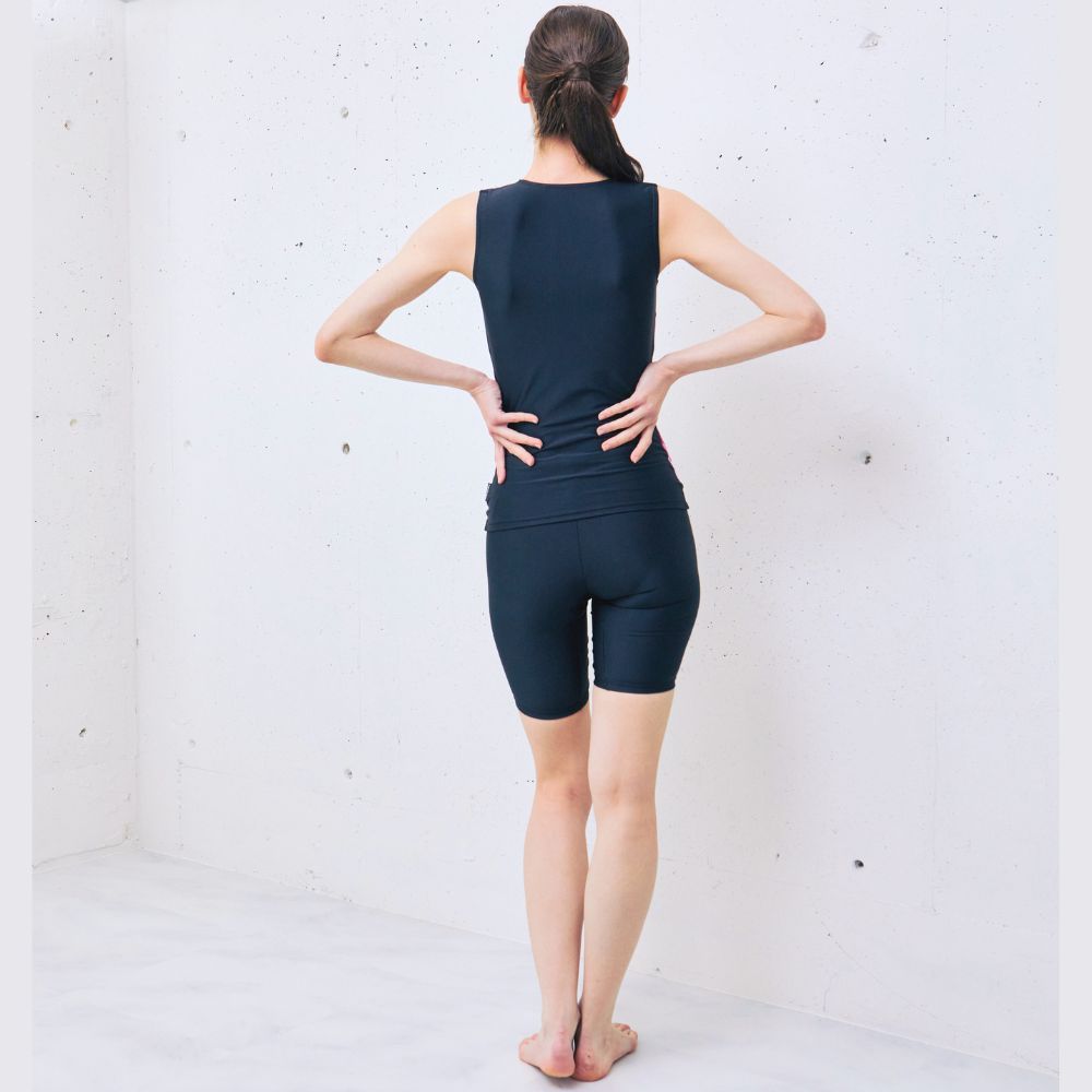 【会員様のみ半額SALE】レディース 体型カバー フィットネス水着 ノースリーブ セパレート 日本製 大きいサイズ めくれ上がり防止 女性 リュウナ RYUNA KO2613S
