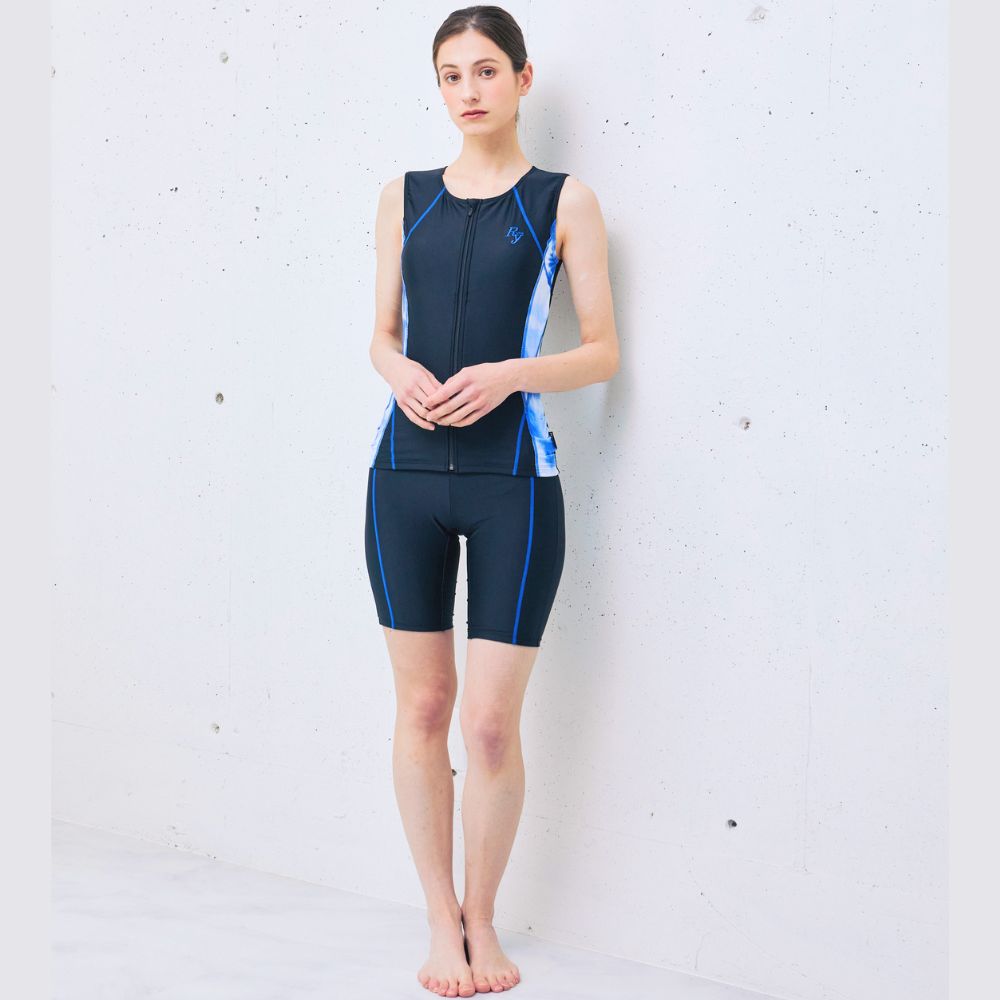 【会員様のみ半額SALE】レディース 体型カバー フィットネス水着 ノースリーブ セパレート 日本製 大きいサイズ めくれ上がり防止 女性 リュウナ RYUNA KO2613S