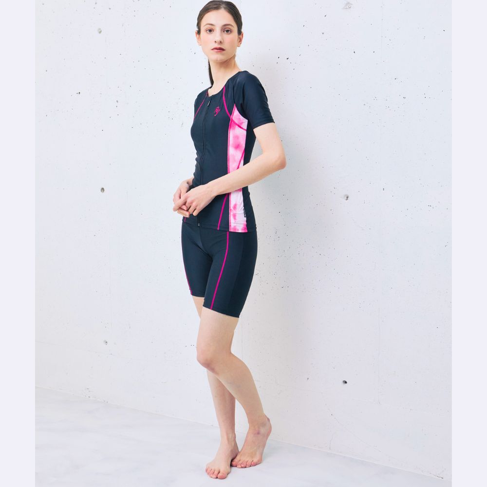 【会員様のみ半額SALE】レディース 体型カバー フィットネス水着 半袖 セパレート 日本製 大きいサイズ めくれ上がり防止 女性 リュウナ RYUNA KO2614S