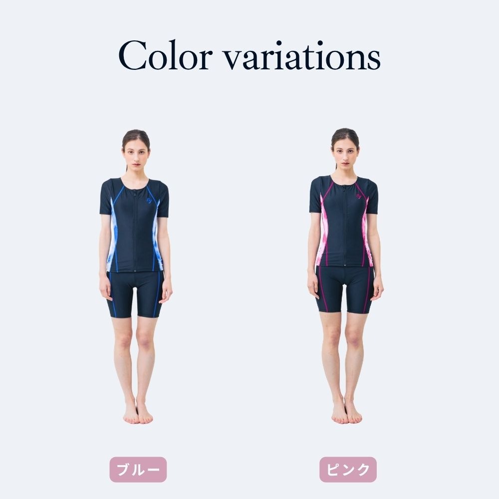 【会員様のみ半額SALE】レディース 体型カバー フィットネス水着 半袖 セパレート 日本製 大きいサイズ めくれ上がり防止 女性 リュウナ RYUNA KO2614S