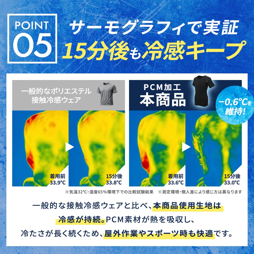 氷爽 PCM メンズ 半袖 トップス 強冷感 接触冷感 持続冷感 UVカット ストレッチ ワーク スポーツ PCM-M01
