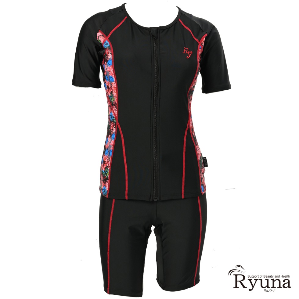 【SALE】【65%OFF】サイド花柄ボトム無地半袖水着大寸