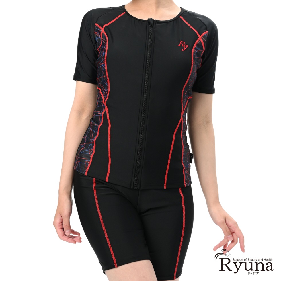 【SALE】【65%OFF】サイドライン柄ボトム無地半袖水着