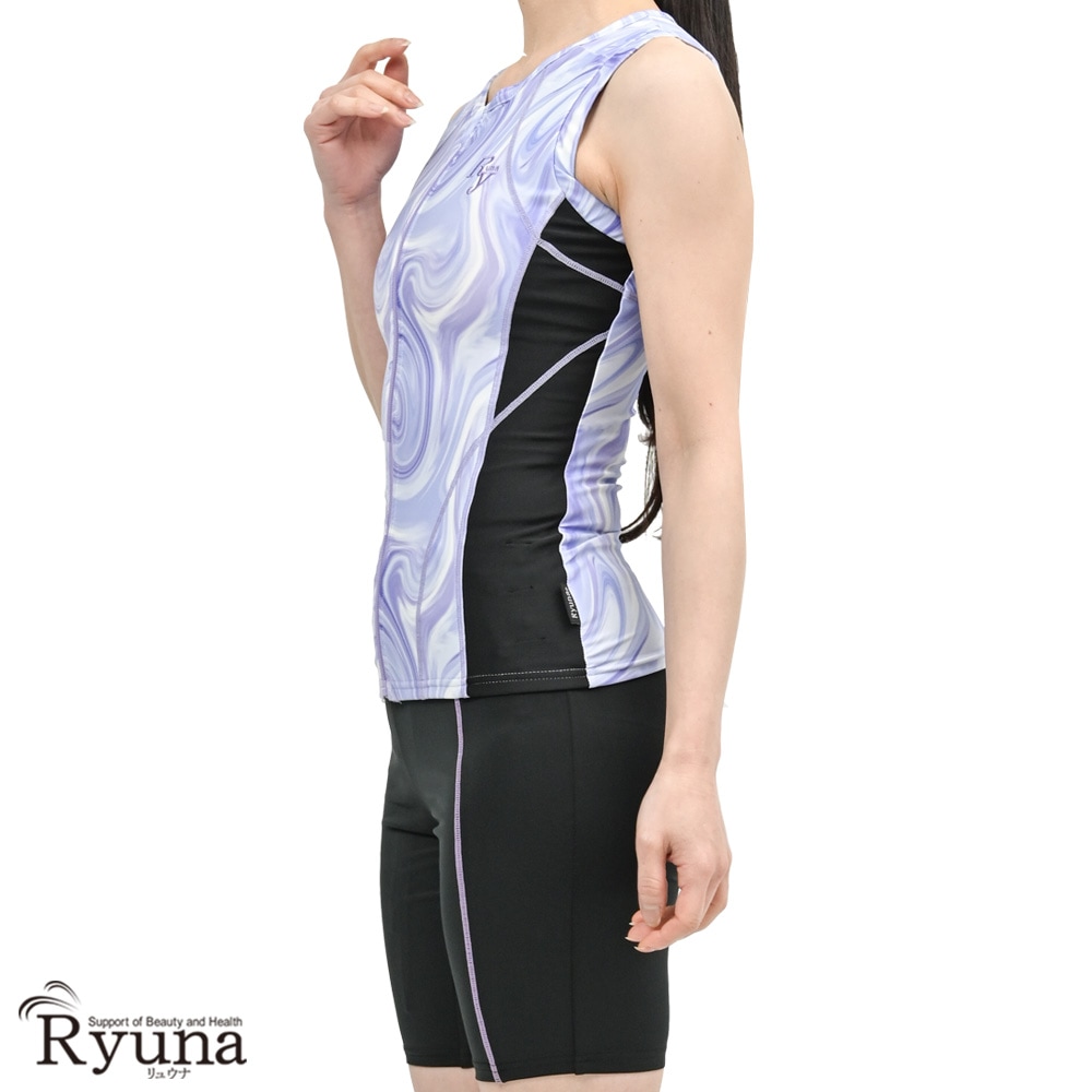 婦人 レディース 水着 ジム用水着 フィットネス水着 ノースリーブ セパレート フルジップ ファスナー 体型カバー 柄 ロゴ 9M 11L 13L 15LL 17LL 19LL 21LL 23LL 40代 50代 60代 70代 大きいサイズ NB2502M NB2502R