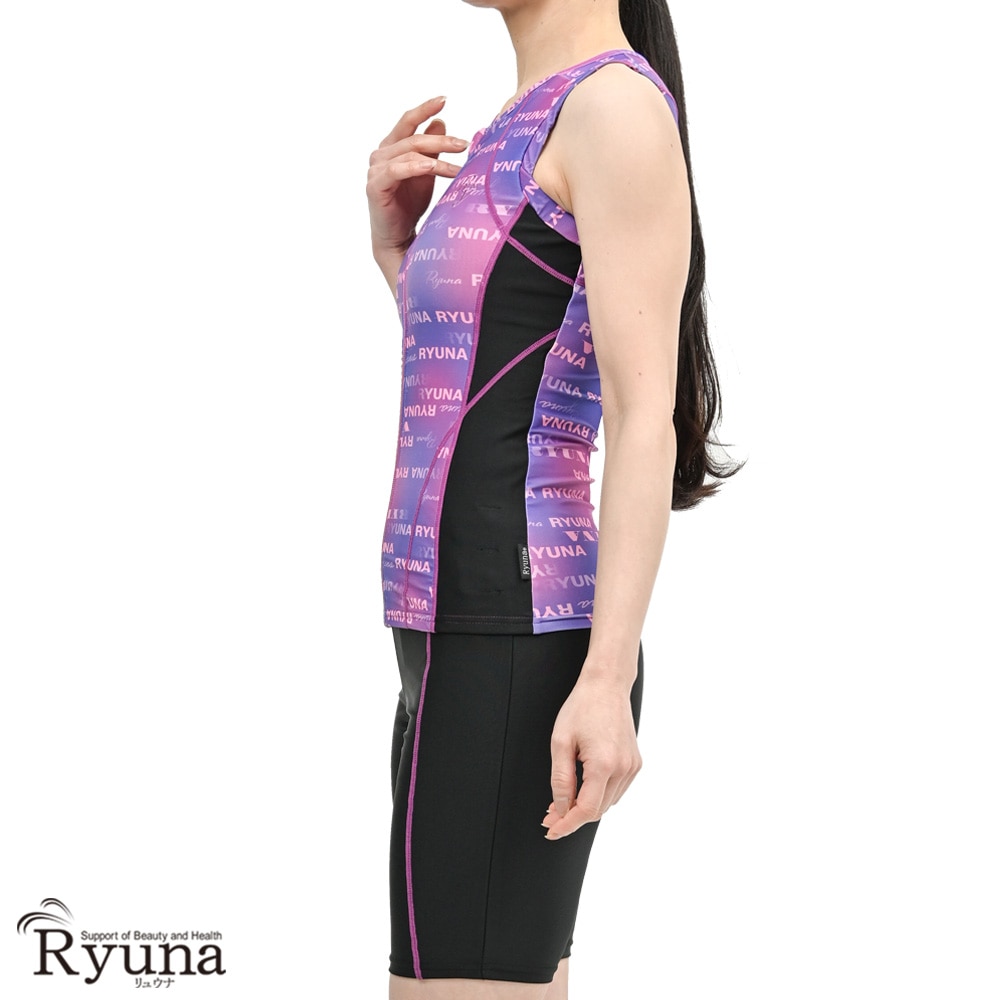 婦人 レディース 水着 ジム用水着 フィットネス水着 ノースリーブ セパレート フルジップ ファスナー 体型カバー 柄 ロゴ 9M 11L 13L 15LL 17LL 19LL 21LL 23LL 40代 50代 60代 70代 大きいサイズ NB2502M NB2502R