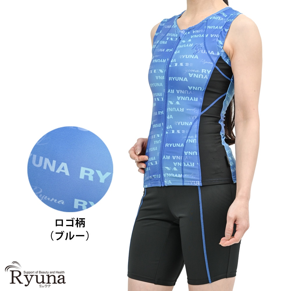 婦人 レディース 水着 ジム用水着 フィットネス水着 ノースリーブ セパレート フルジップ ファスナー 体型カバー 柄 ロゴ 9M 11L 13L 15LL 17LL 19LL 21LL 23LL 40代 50代 60代 70代 大きいサイズ NB2502M NB2502R