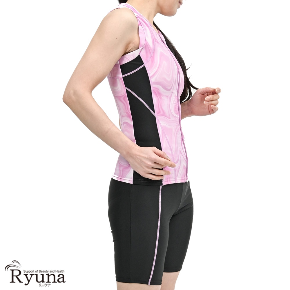 婦人 レディース 水着 ジム用水着 フィットネス水着 ノースリーブ セパレート フルジップ ファスナー 体型カバー 柄 ロゴ 9M 11L 13L 15LL 17LL 19LL 21LL 23LL 40代 50代 60代 70代 大きいサイズ NB2502M NB2502R