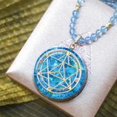 オルゴナイト メルカバ トーテム ペンダント アクアマリン 神聖幾何学 フラワーオブライフ 生命の花