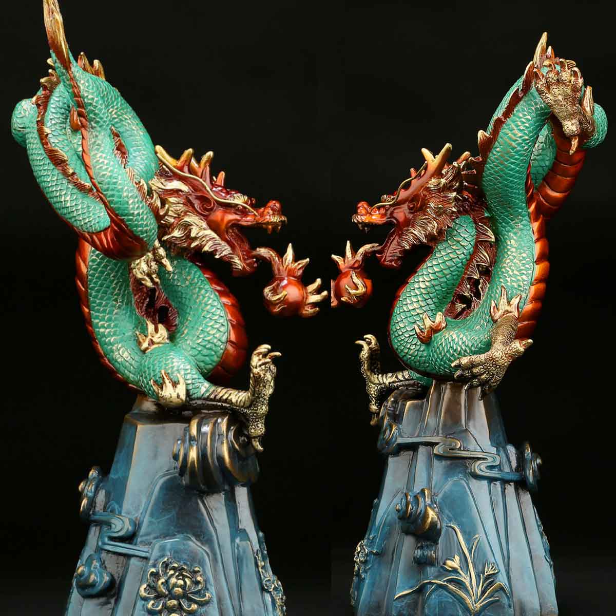 四季龍神 如意宝珠 龍玉｜財運・出世・対人運を招く龍神の置物【青龍