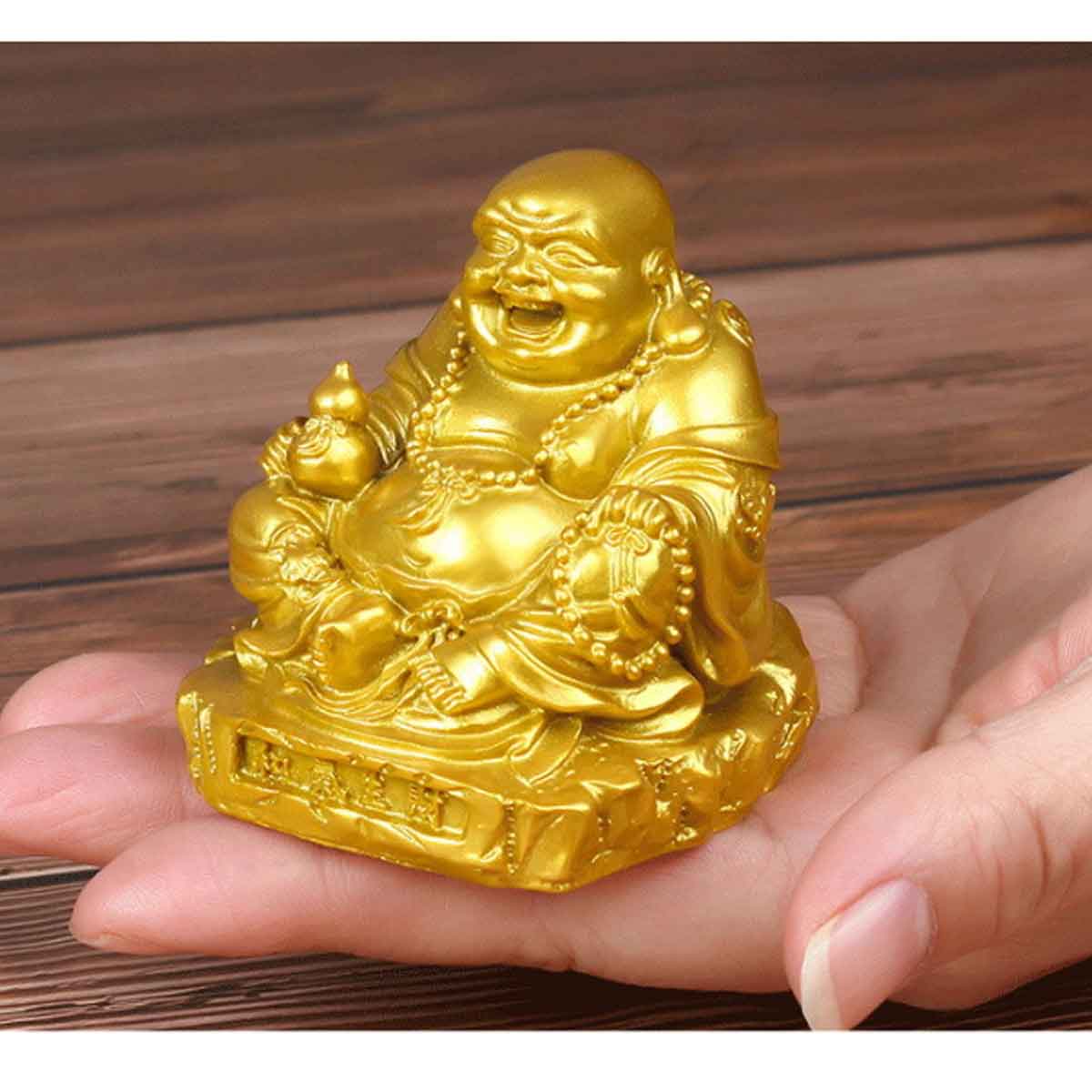 布袋様と龍神様 布袋様 置物 ゴールド 七福神 金色の 龍亀に座っている 布袋
