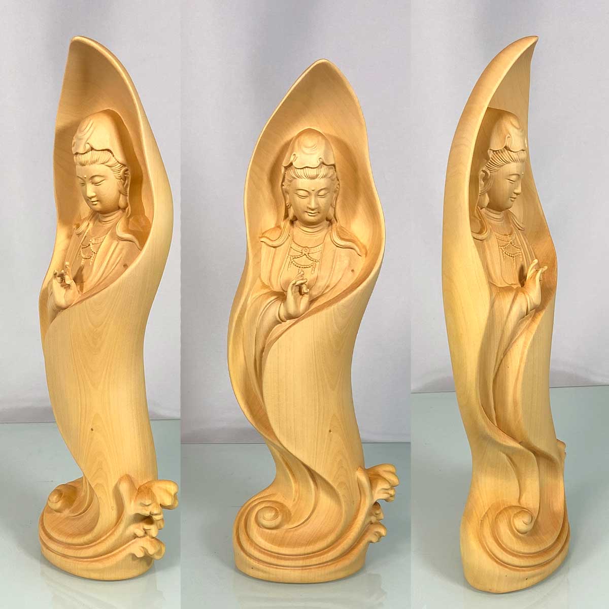 聖観音菩薩／木彫商品。高さ／約30cm。【手彫り　昭和中期製作】。 Amazon｜EnergyPower 観音菩薩立像 高級天然ツゲ木彫り 木製仏像
