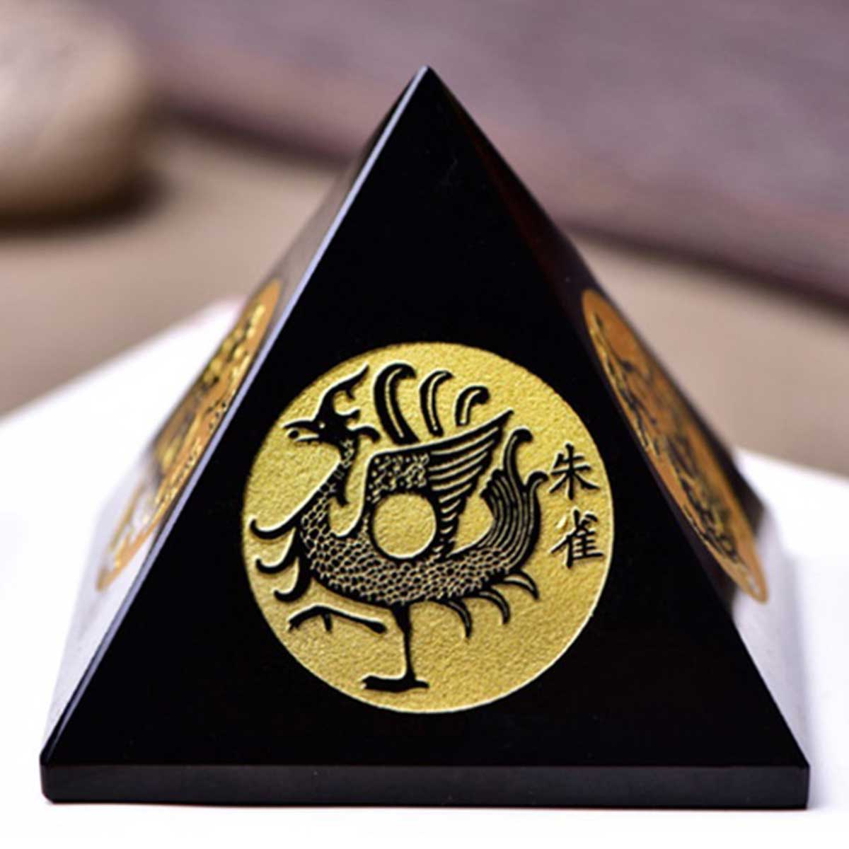 黒曜石ピラミッド 四神獣入り｜青龍・白虎 彫刻入りパワーストーン