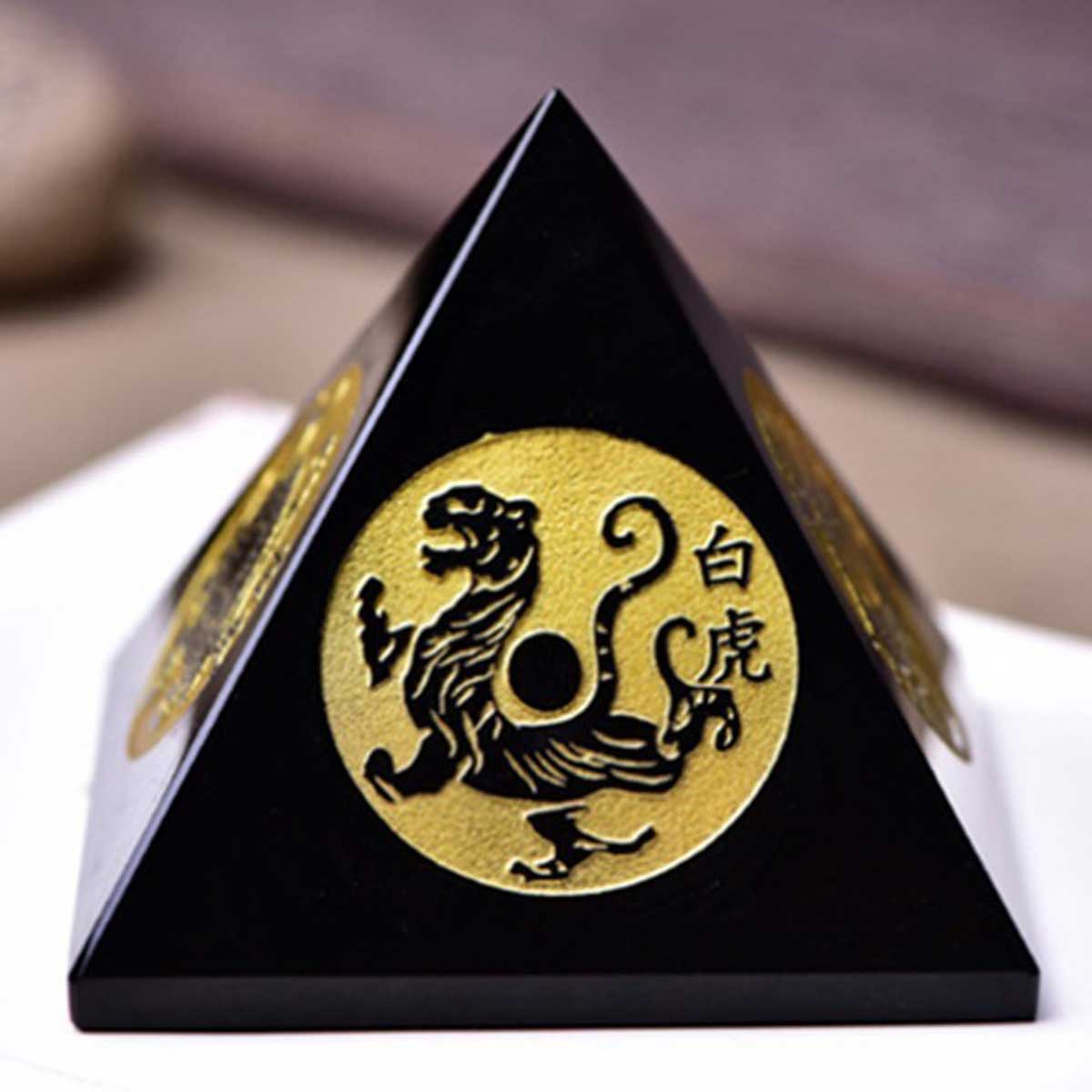 黒曜石ピラミッド 四神獣入り｜青龍・白虎 彫刻入りパワーストーン