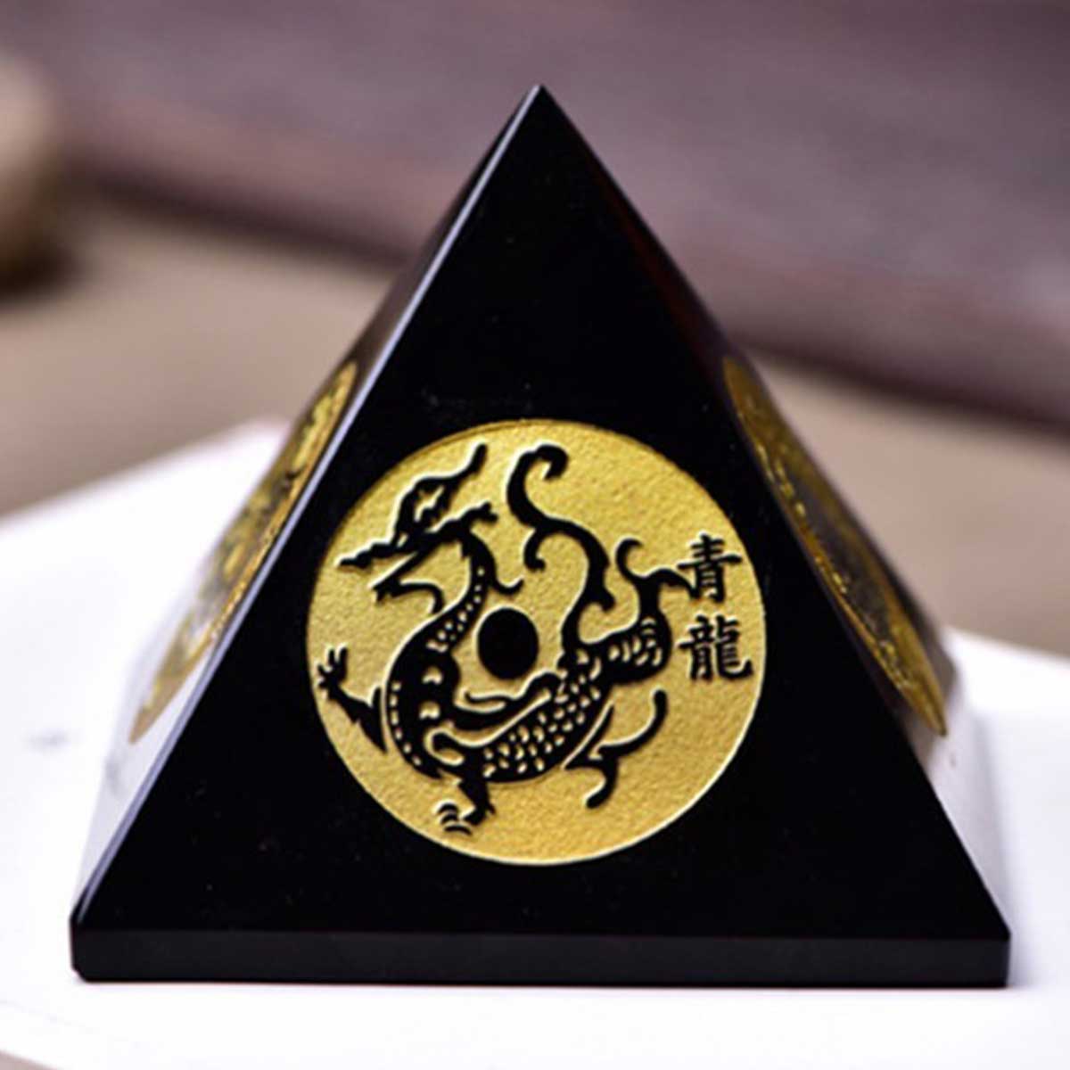 黒曜石ピラミッド 四神獣入り｜青龍・白虎 彫刻入りパワーストーン