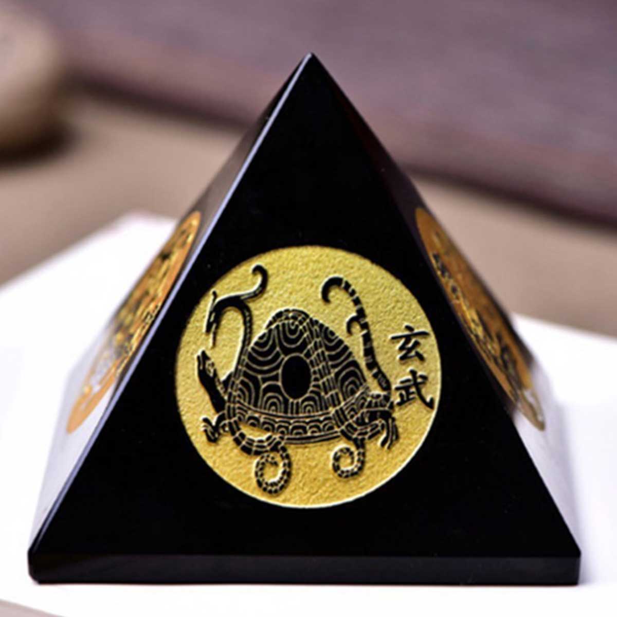 黒曜石ピラミッド 四神獣入り｜青龍・白虎 彫刻入りパワーストーン
