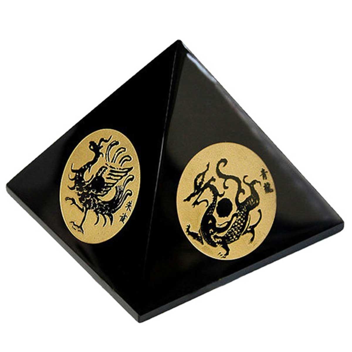 黒曜石ピラミッド 四神獣入り｜青龍・白虎 彫刻入りパワーストーン