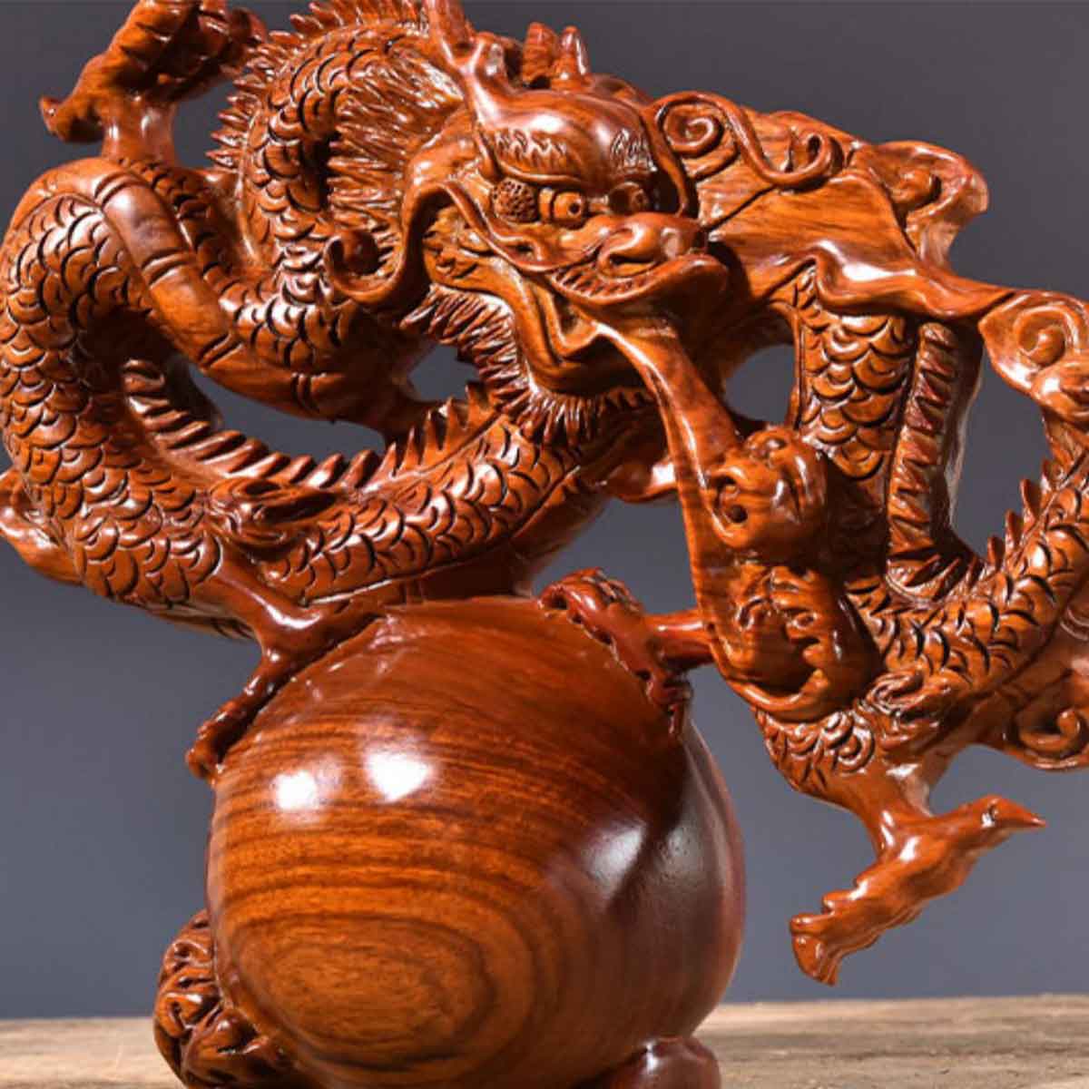 龍神 雲龍 木彫り（黒檀・花梨製）｜如意宝珠【商売繁盛・心願