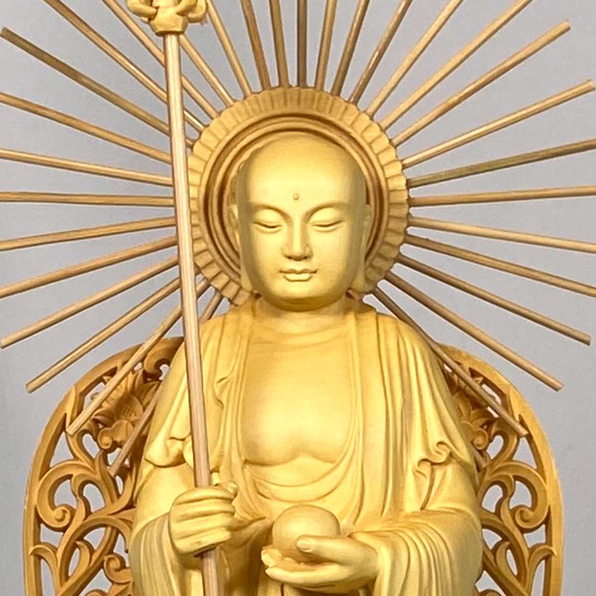 地蔵菩薩 29cm お地蔵様 お地蔵さん 仏像 放射光背 円光 光条 木彫り 