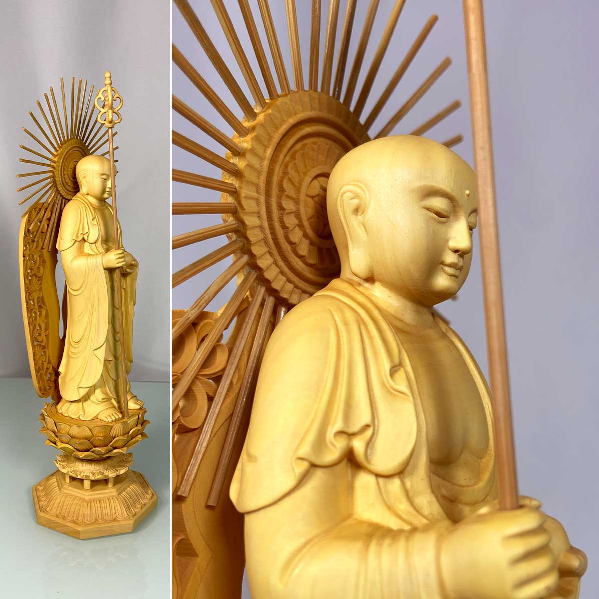 地蔵菩薩 29cm お地蔵様 お地蔵さん 仏像 放射光背 円光 光条 木彫り