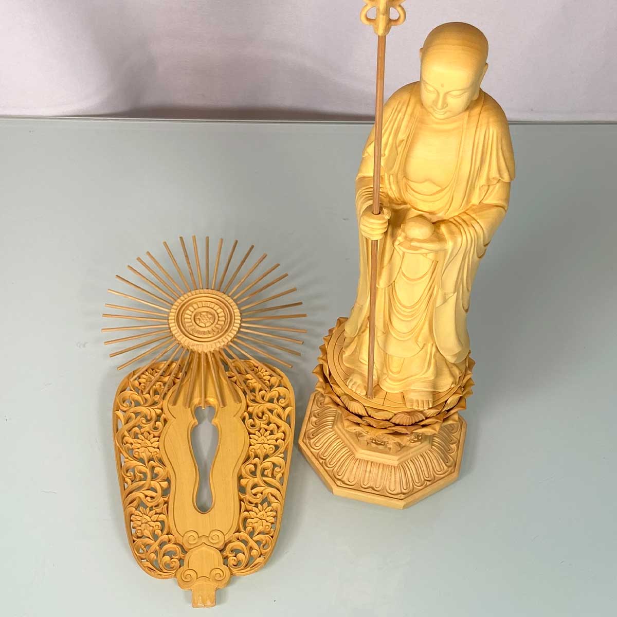 地蔵菩薩 29cm お地蔵様 お地蔵さん 仏像 放射光背 円光 光条 木彫り