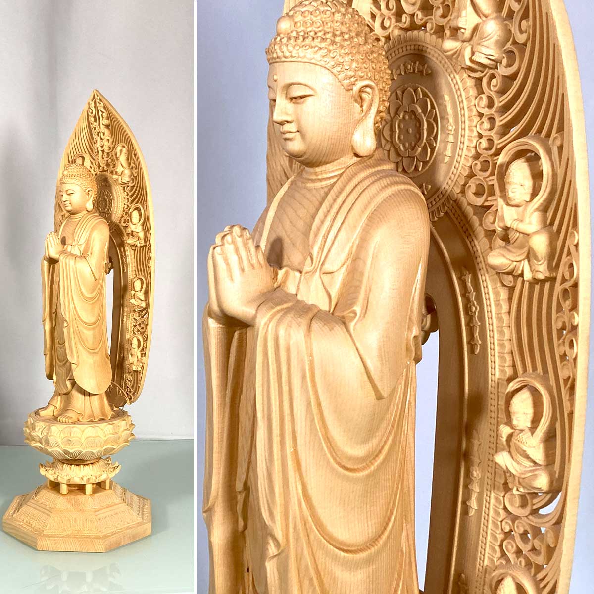 阿弥陀如来 43cm 阿弥陀仏 仏像 浄土宗 時宗 本尊 舟形 飛天 光背 あみ