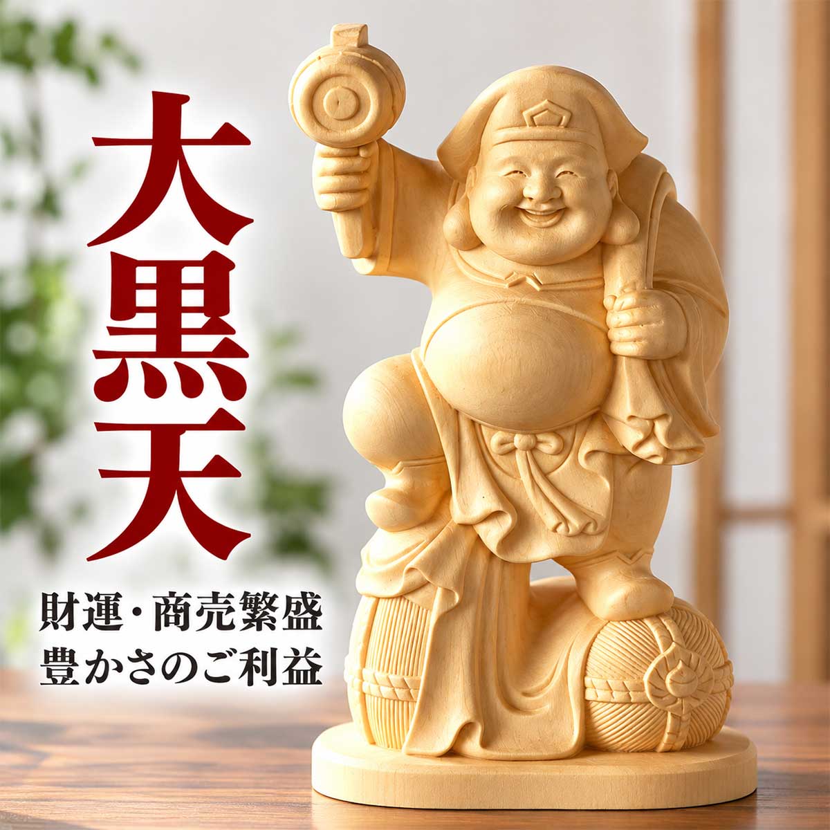 大黒天・恵比寿天 木彫り像｜商売繁盛・金運招来の七福神・神棚用