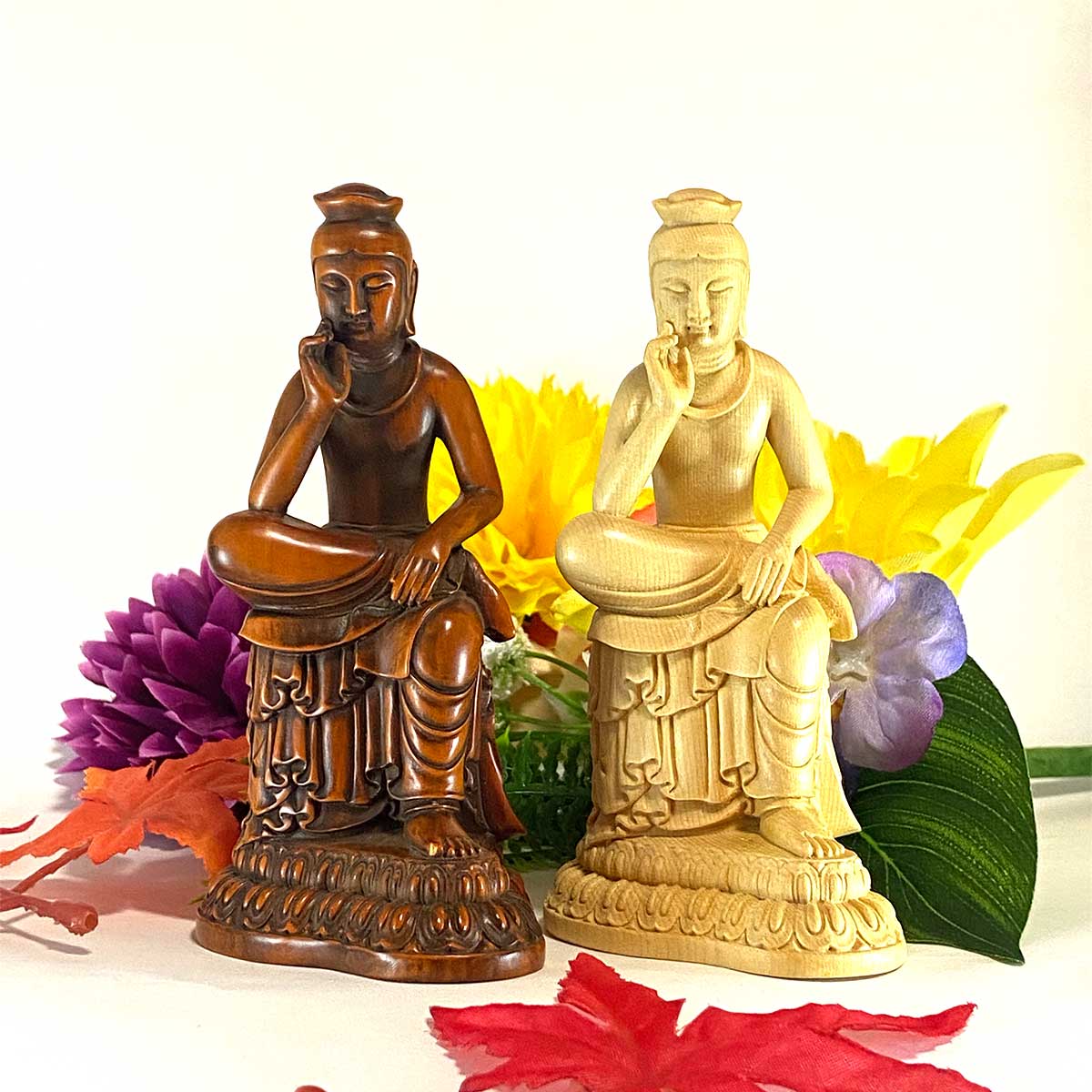 弥勒菩薩 木彫仏像 12.5cm｜桧木・黄楊製｜未来仏・慈悲の象徴