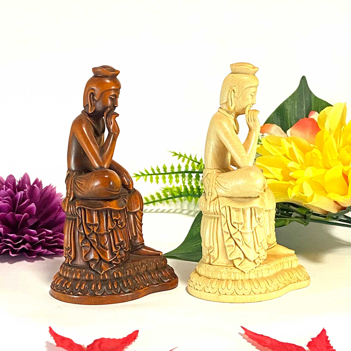 弥勒菩薩 木彫仏像 12.5cm｜桧木・黄楊製｜未来仏・慈悲の象徴