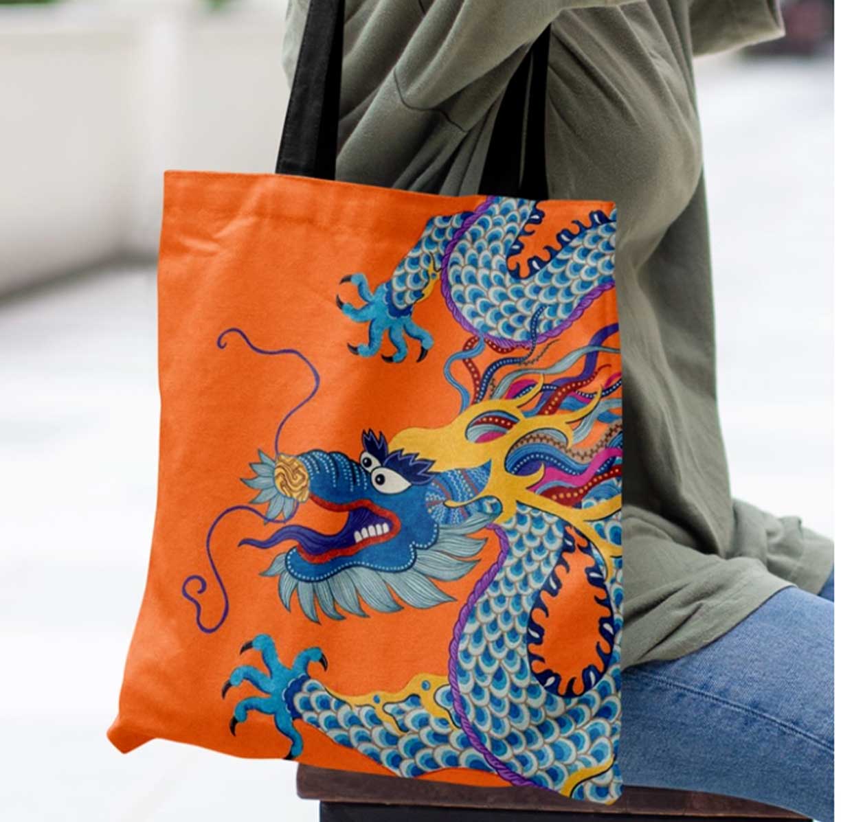 青龍アート トートバッグ｜内側までデザイン入り・ファスナー付き・3
