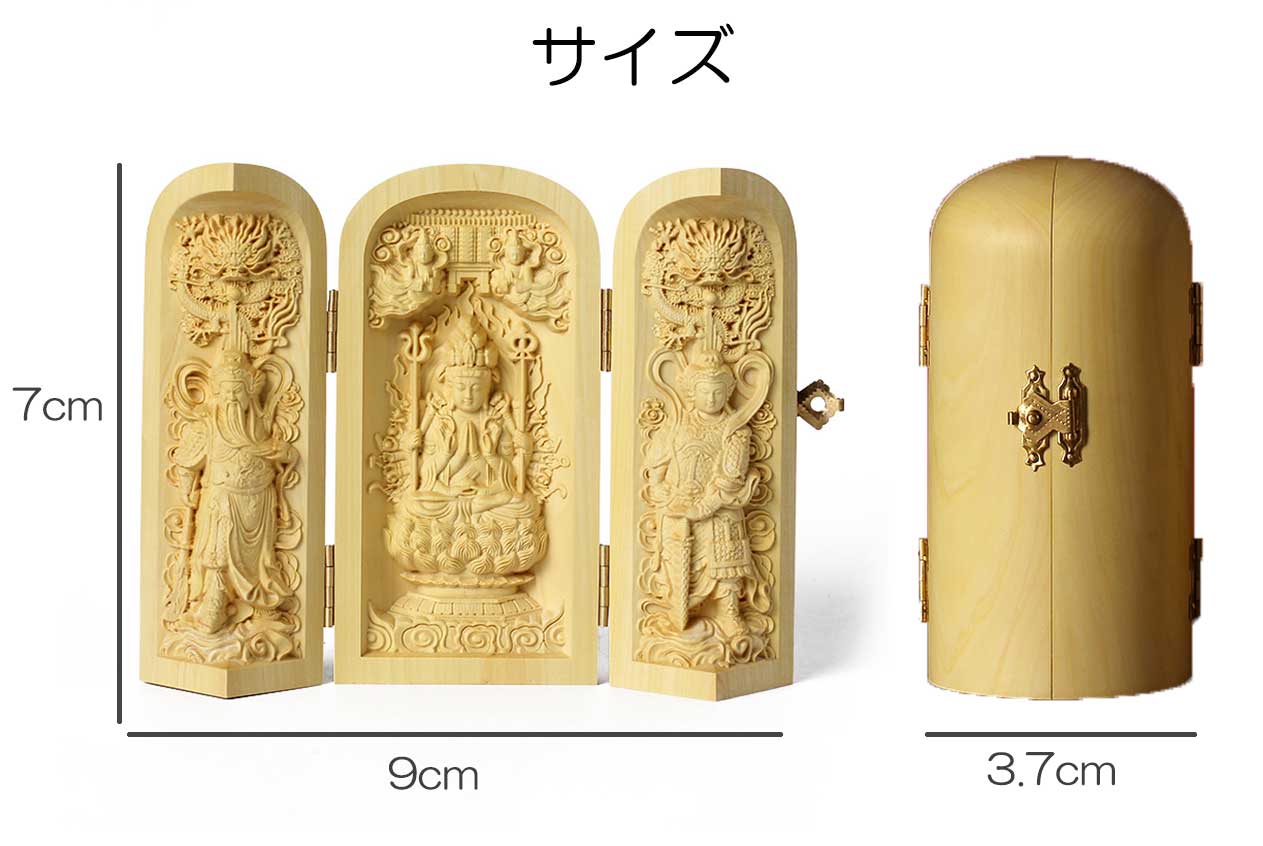 7cm】千手観音 関羽 韋駄天 厨子 三開仏 木彫り ミニ 仏壇 仏箱
