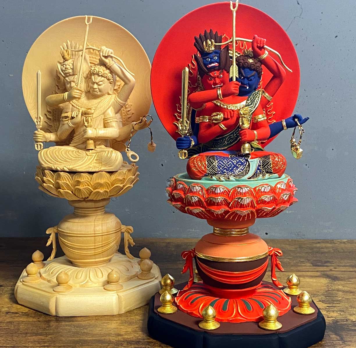 両頭愛染明王（厄神明王） 木彫仏像｜彩色仕上げ/木地仕上げ│愛染明王