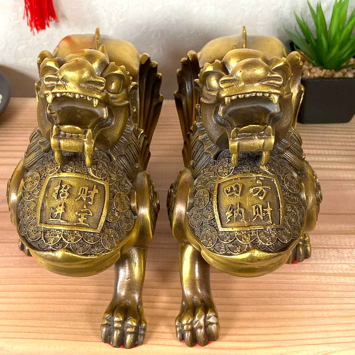 貔貅(ヒキュウ)銅製置物 翼付き 中サイズ 雌雄ペア|風水最強の開運 貔貅(ヒキュウ)銅製置物 翼付き 中サイズ 雌雄ペア|風水最強の開運