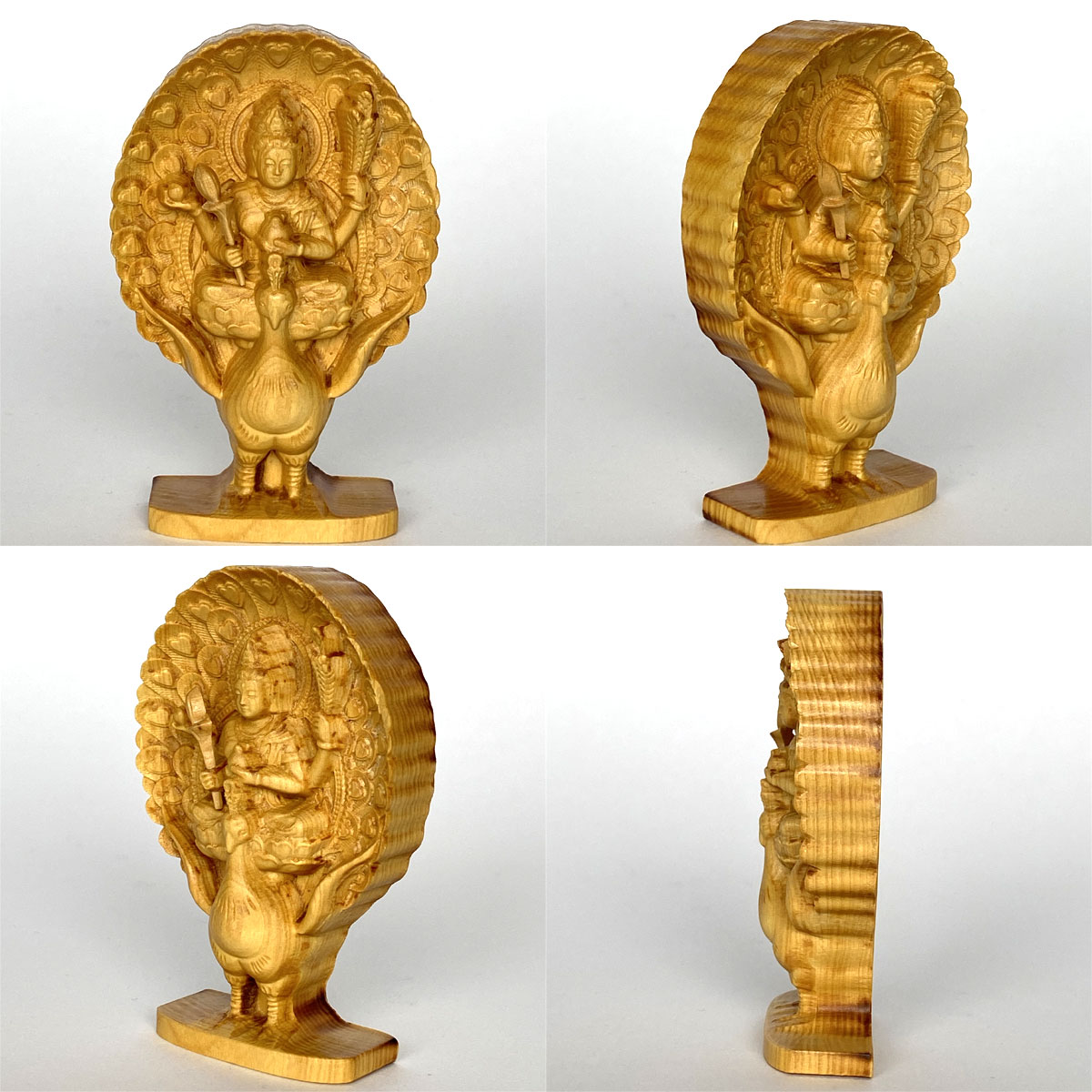 孔雀明王 木彫り仏像｜手のひらサイズ・ミニ仏像｜災難除去・息災延命