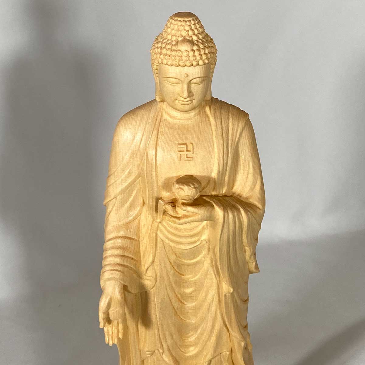 阿弥陀如来 約30cm 桧木｜立像 仏壇用 専用収納箱付き 阿弥陀三尊