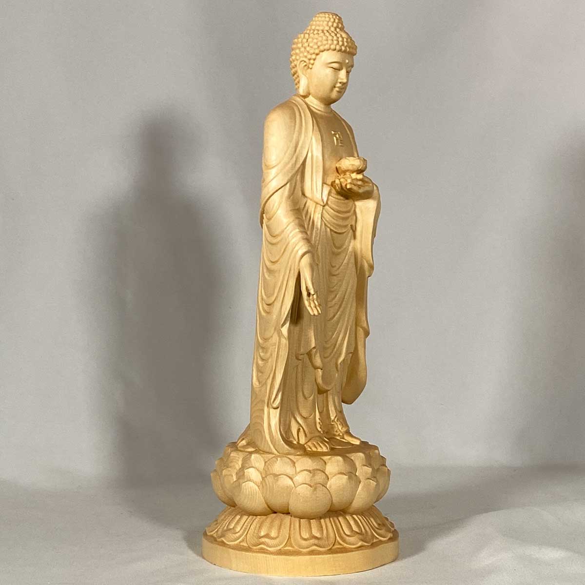阿弥陀如来 約30cm 桧木｜立像 仏壇用 専用収納箱付き 阿弥陀三尊