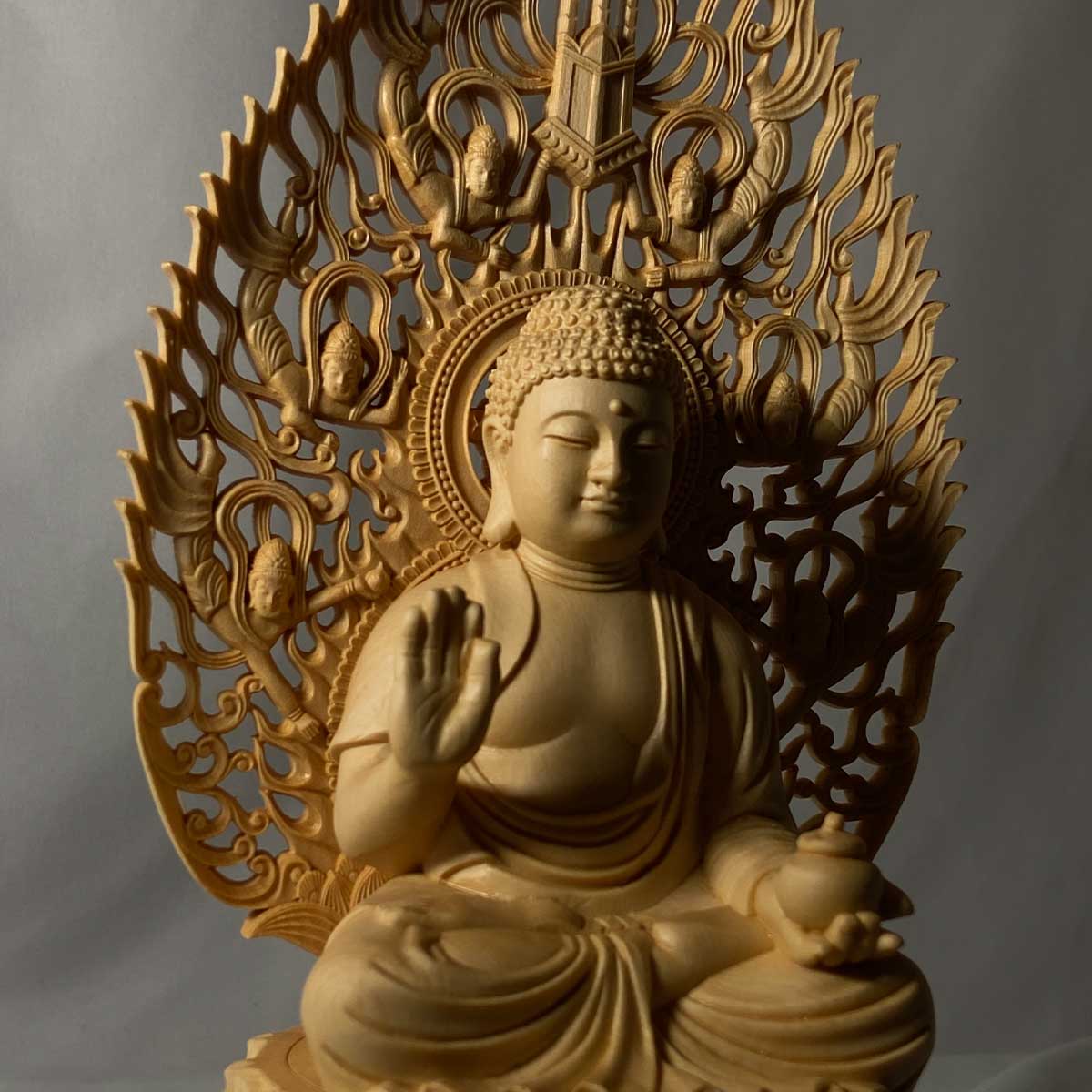 【修縁堂】【仏教美術・仏像】檜木製・瑠璃薬師立像 木彫仏教 桧木彫刻】薬師瑠璃光如来 薬師如来 仏像 28cm｜病気平癒・健康長寿