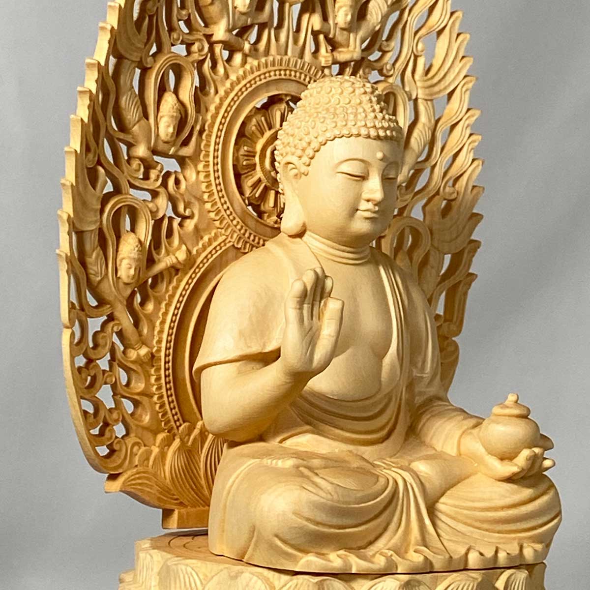 桧木彫刻】薬師瑠璃光如来 薬師如来 仏像 28cm｜病気平癒・健康長寿