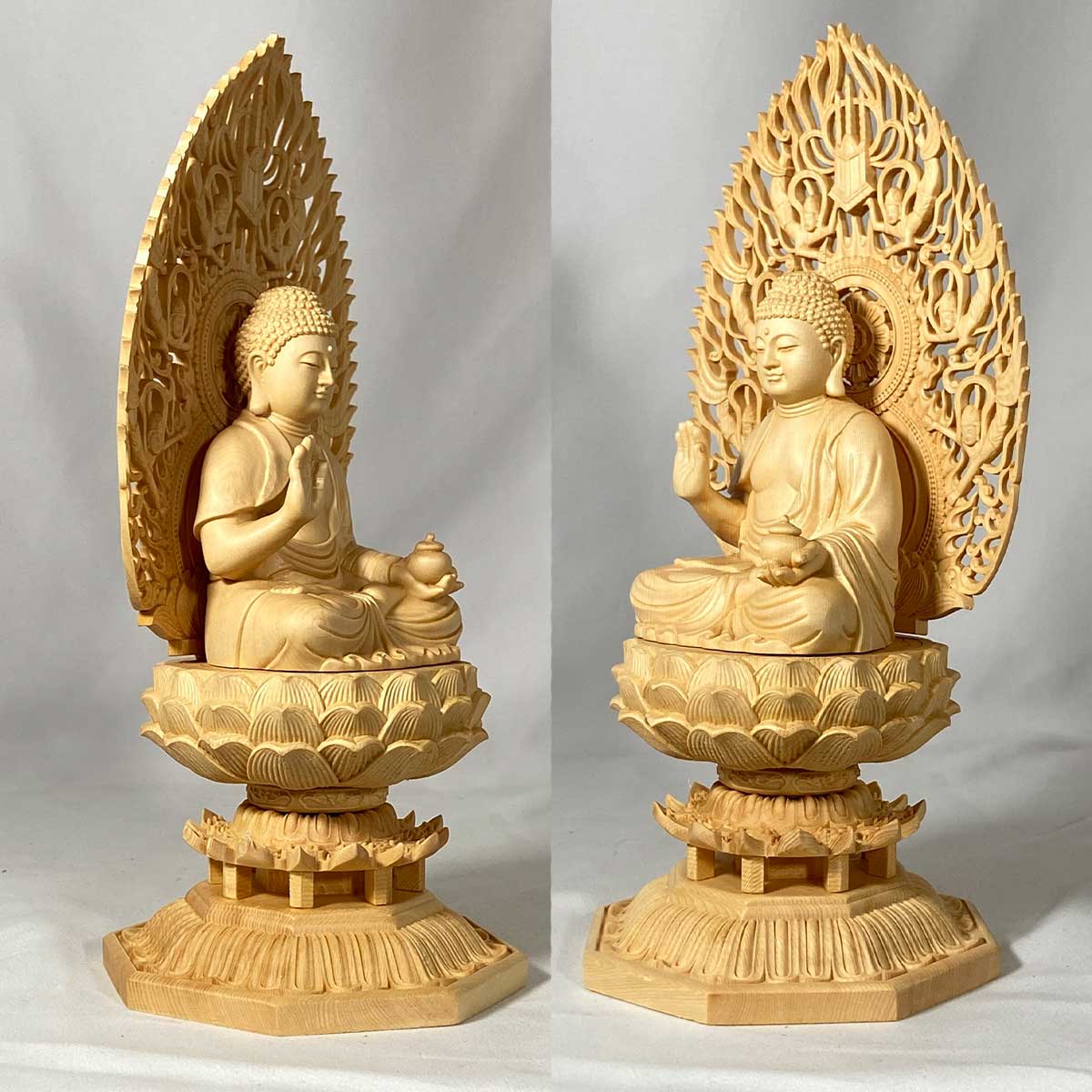 桧木彫刻】薬師瑠璃光如来 薬師如来 仏像 28cm｜病気平癒・健康長寿
